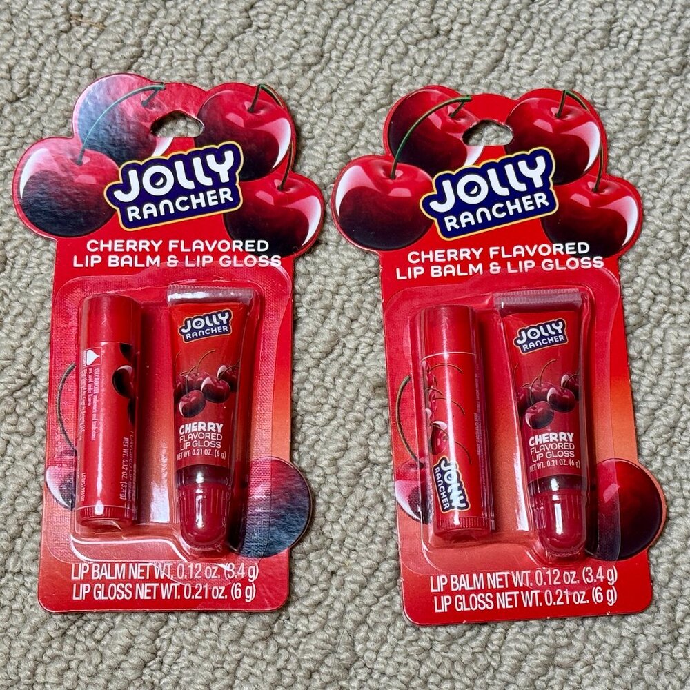 4 Pieces Jolly Rancher Cherry Flavored Lip Balm & Gloss Bundle